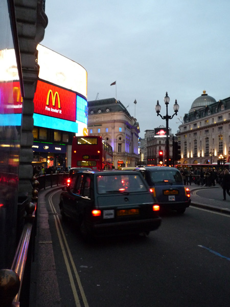 The Neon lights at Picadilly Circus. Notice the big M... haha hungry liao